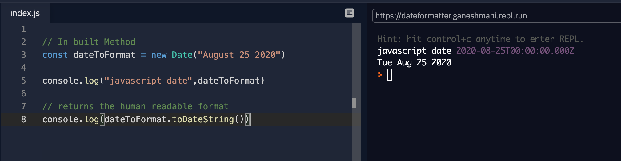 format date in javascript